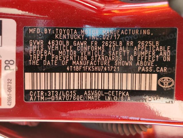 Photo 10 from auction – 2017 TOYOTA CAMRY LE with VIN 4T1BF1FK5HU741721
