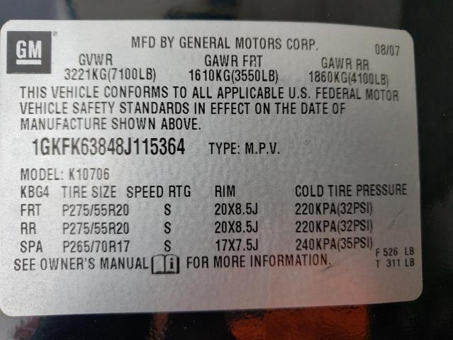 Photo 10 from auction – 2008 GMC YUKON DENA with VIN 1GKFK63848J115364