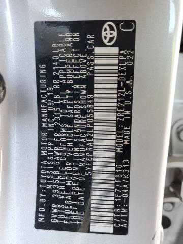Photo 10 from auction – 2020 TOYOTA COROLLA LE with VIN 5YFEPRAE2LP055849