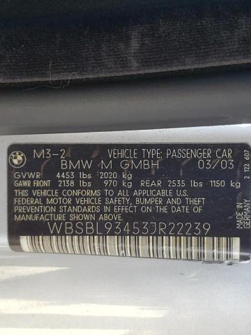 Photo 10 from auction – 2003 BMW M3 with VIN WBSBL93453JR22239