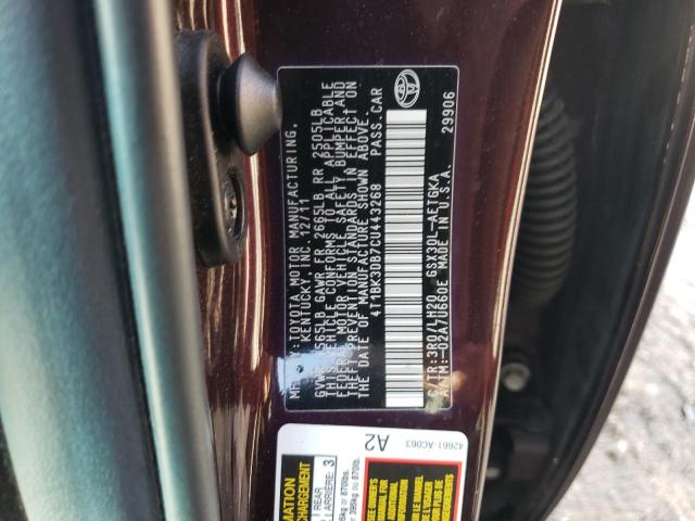Photo 10 from auction – 2012 TOYOTA AVALON BAS with VIN 4T1BK3DB7CU443268