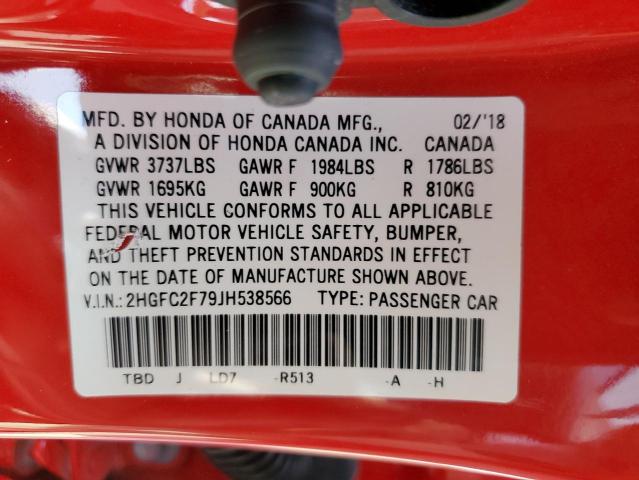 Photo 10 from auction – 2018 HONDA CIVIC EX with VIN 2HGFC2F79JH538566