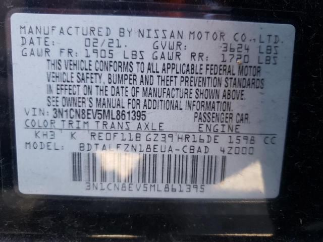 Photo 10 from auction – 2021 NISSAN VERSA SV with VIN 3N1CN8EV5ML861395
