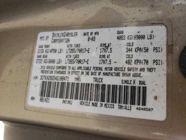 Photo 10 from auction – 2004 DODGE RAM 2500 S with VIN 3D7KA28654G108471