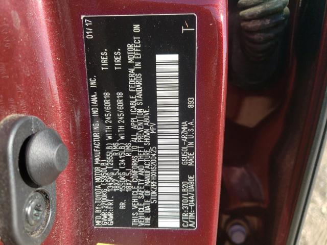 Photo 10 from auction – 2017 TOYOTA HIGHLANDER with VIN 5TDKZRFHXHS200425