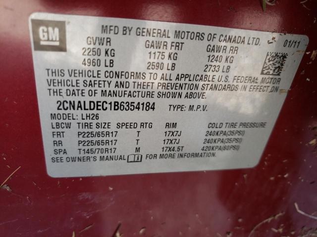 Photo 10 from auction – 2011 CHEVROLET EQUINOX LT with VIN 2CNALDEC1B6354184