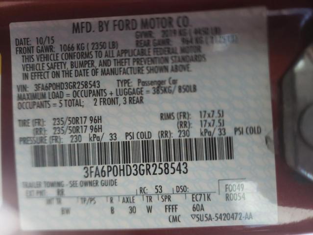 Zdjęcie 10 z aukcji – 2016 FORD FUSION SE z VIN 3FA6P0HD3GR258543