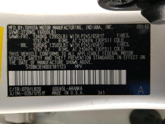 Photo 10 from auction – 2013 TOYOTA HIGHLANDER with VIN 5TDBK3EH0DS181123