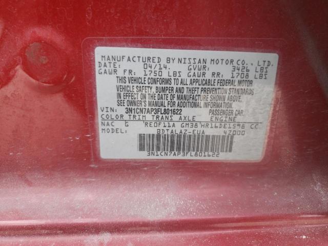 Photo 10 from auction – 2015 NISSAN VERSA S with VIN 3N1CN7AP3FL801622