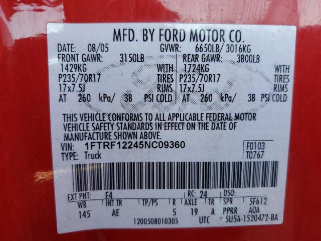 Photo 10 from auction – 2005 FORD F150 with VIN 1FTRF12245NC09360