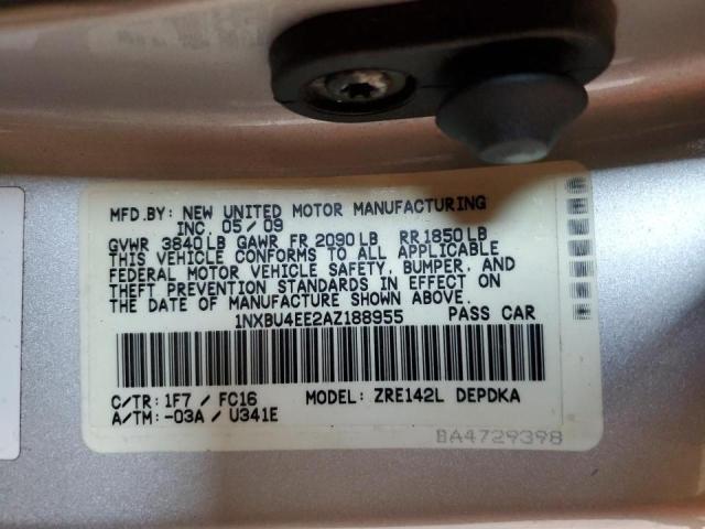 Photo 10 from auction – 2010 TOYOTA COROLLA BA with VIN 1NXBU4EE2AZ188955