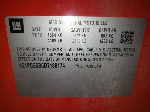 Photo 10 from auction – 2013 CHEVROLET CRUZE LT with VIN 1G1PC5SB6D7188174