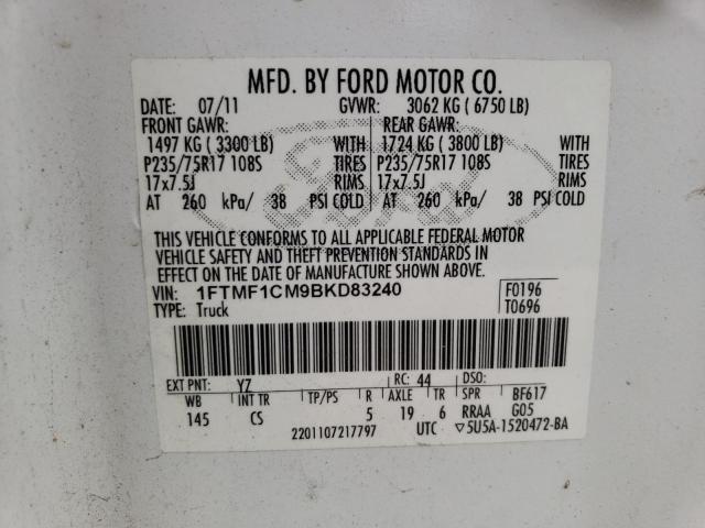 Photo 10 from auction – 2011 FORD F150 with VIN 1FTMF1CM9BKD83240