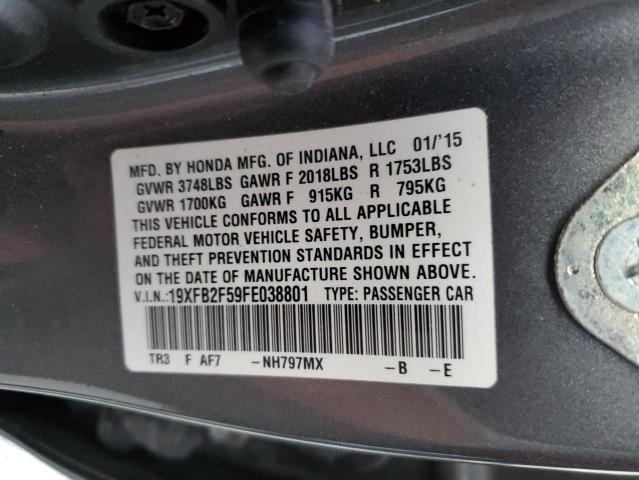 Photo 10 from auction – 2015 HONDA CIVIC LX with VIN 19XFB2F59FE038801