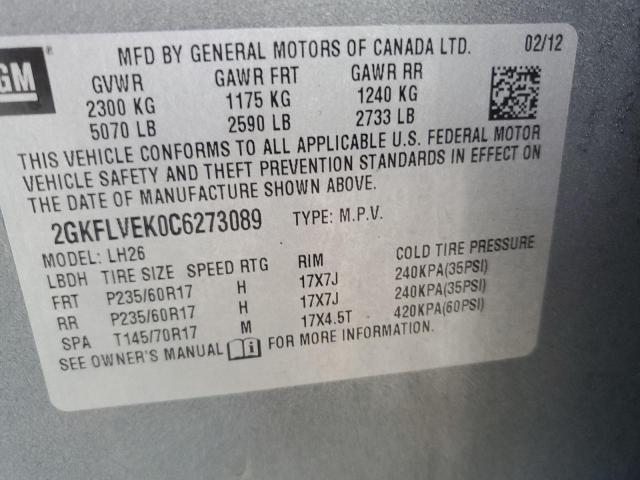 Photo 10 from auction – 2012 GMC TERRAIN SL with VIN 2GKFLVEK0C6273089