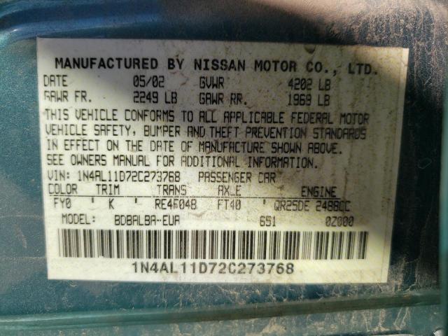 Photo 10 from auction – 2002 NISSAN ALTIMA BAS with VIN 1N4AL11D72C273768