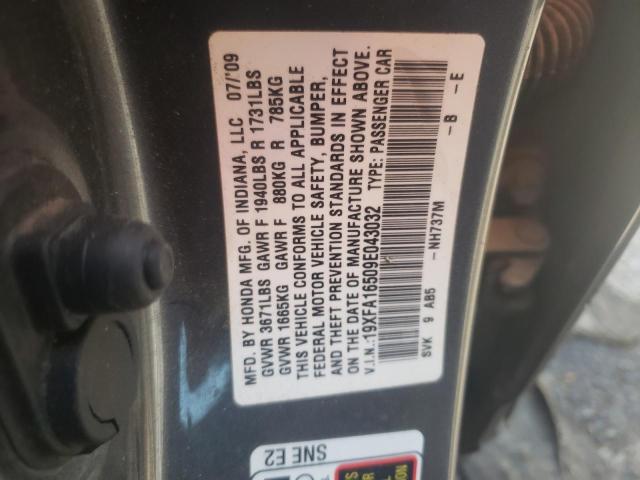 Photo 10 from auction – 2009 HONDA CIVIC LX with VIN 19XFA16509E043032