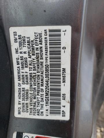 Photo 10 from auction – 2004 HONDA CIVIC EX with VIN 1HGEM22044L003850