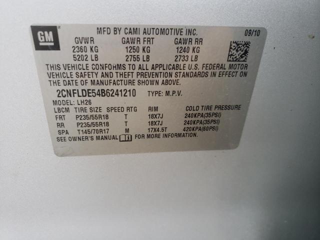 Photo 10 from auction – 2011 CHEVROLET EQUINOX LT with VIN 2CNFLDE54B6241210