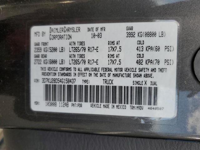 Photo 10 from auction – 2004 DODGE RAM 2500 S with VIN 3D7KU28D54G158437