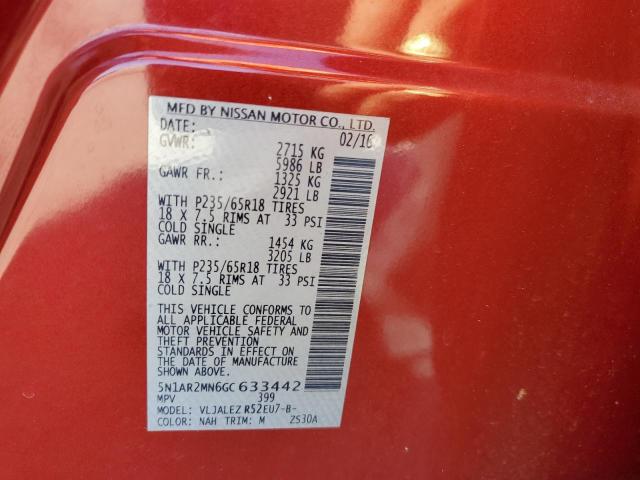 Photo 10 from auction – 2016 NISSAN PATHFINDER with VIN 5N1AR2MN6GC633442