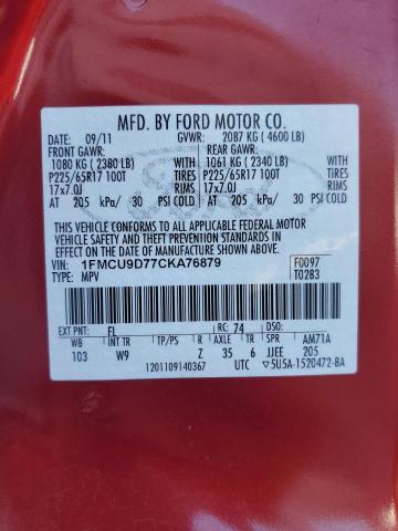 Photo 10 from auction – 2012 FORD ESCAPE XLT with VIN 1FMCU9D77CKA76879