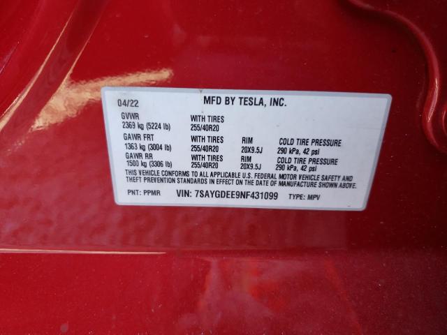Photo 10 from auction – 2022 TESLA MODEL Y with VIN 7SAYGDEE9NF431099