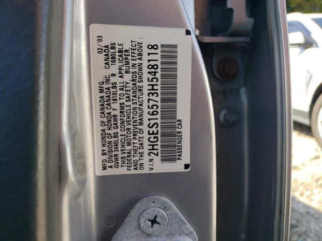 Photo 10 from auction – 2003 HONDA CIVIC LX with VIN 2HGES16573H548118