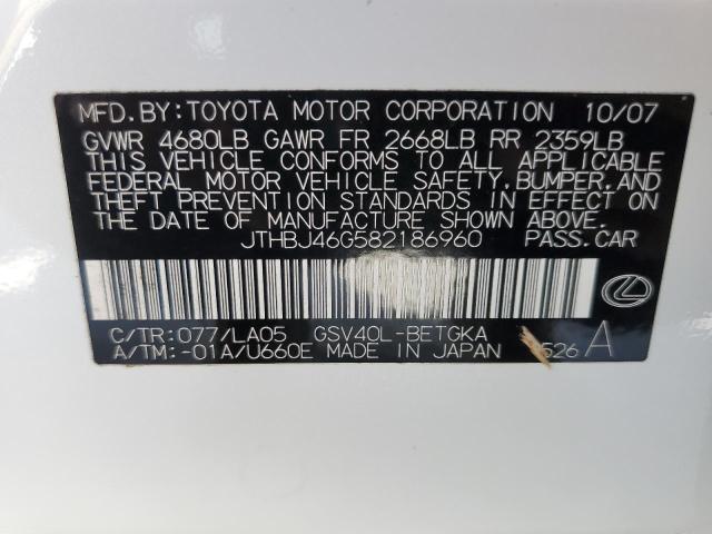 Photo 10 from auction – 2008 LEXUS ES 350 with VIN JTHBJ46G582186960