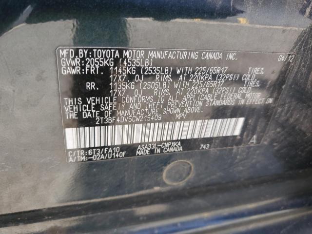 Photo 10 from auction – 2012 TOYOTA RAV4 with VIN 2T3BF4DV5CW215409