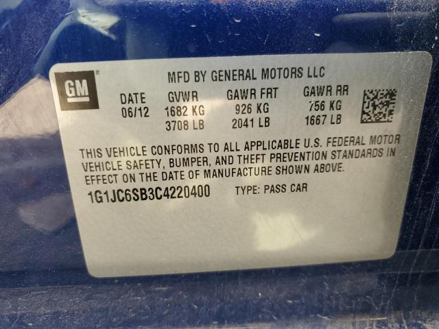 Photo 10 from auction – 2012 CHEVROLET SONIC LT with VIN 1G1JC6SB3C4220400