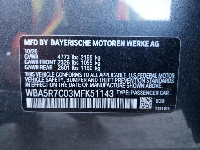 Photo 10 from auction – 2021 BMW 330XI with VIN WBA5R7C03MFK51143
