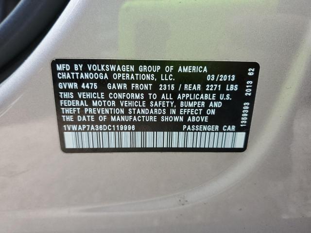 Photo 10 from auction – 2013 VOLKSWAGEN PASSAT S with VIN 1VWAP7A36DC119996