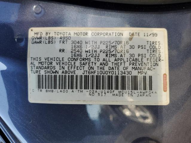 Photo 10 from auction – 2000 LEXUS RX 300 with VIN JT6HF10U0Y0113430