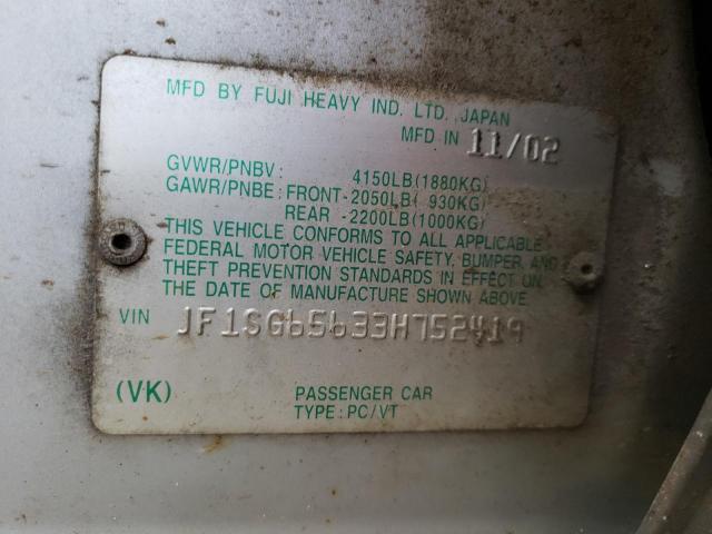 Photo 10 from auction – 2003 SUBARU FORESTER 2 with VIN JF1SG65633H752419