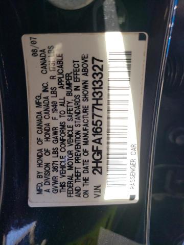 Photo 10 from auction – 2007 HONDA CIVIC LX with VIN 2HGFA16577H313327
