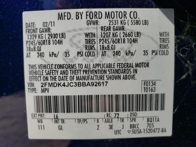 Photo 10 from auction – 2011 FORD EDGE SEL with VIN 2FMDK4JC3BBA92617