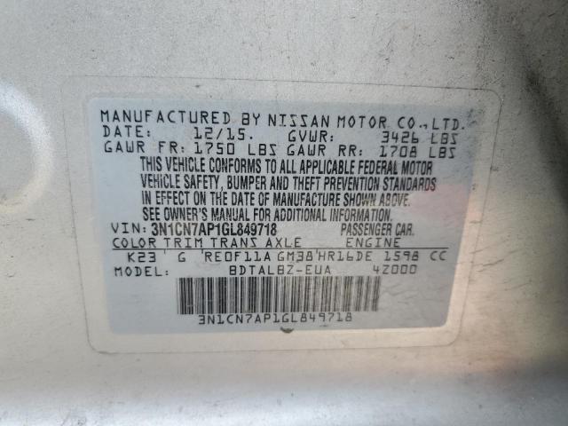 Фото 10 с аукциона – 2016 NISSAN VERSA S с VIN 3N1CN7AP1GL849718