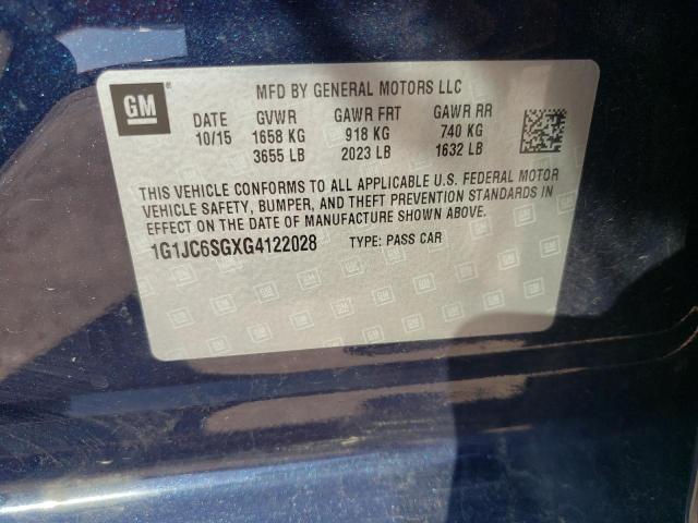 Photo 10 from auction – 2016 CHEVROLET SONIC LT with VIN 1G1JC6SGXG4122028