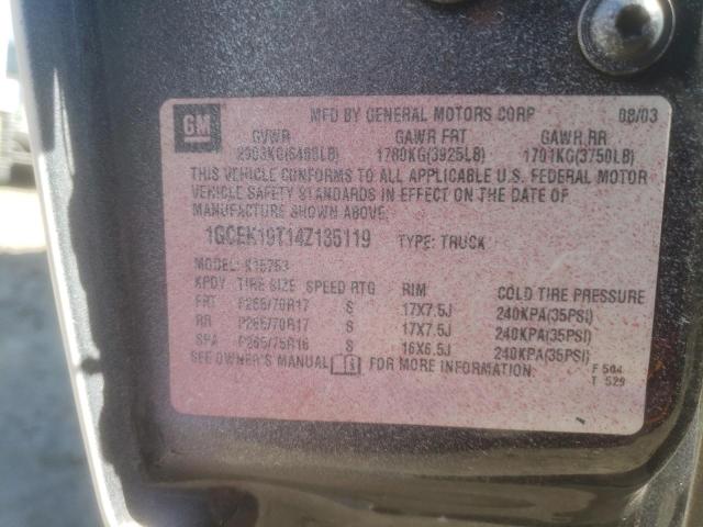 Photo 10 from auction – 2004 CHEVROLET SILVERADO with VIN 1GCEK19T14Z135119