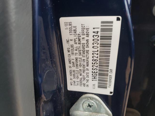 Photo 10 from auction – 2002 HONDA CIVIC EX with VIN 1HGES25822L030341