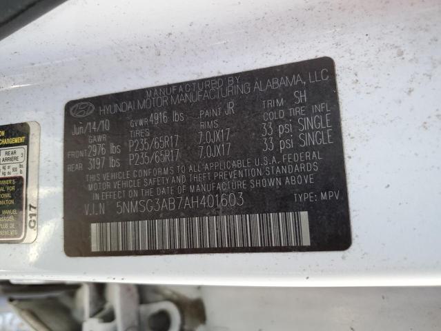 Photo 10 from auction – 2010 HYUNDAI SANTA FE G with VIN 5NMSG3AB7AH401603