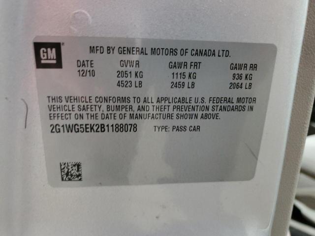 Photo 10 from auction – 2011 CHEVROLET IMPALA LT with VIN 2G1WG5EK2B1188078