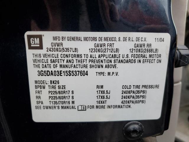 Photo 10 from auction – 2005 BUICK RENDEZVOUS with VIN 3G5DA03E15S537604