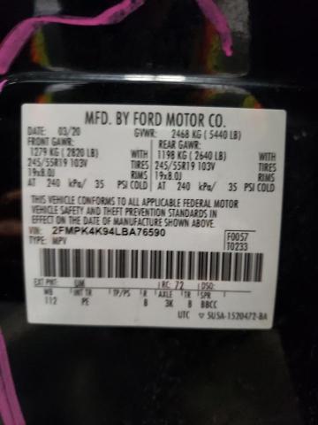 Photo 10 from auction – 2020 FORD EDGE TITAN with VIN 2FMPK4K94LBA76590