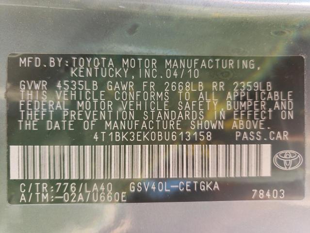 Photo 10 from auction – 2011 TOYOTA CAMRY SE with VIN 4T1BK3EK0BU613158