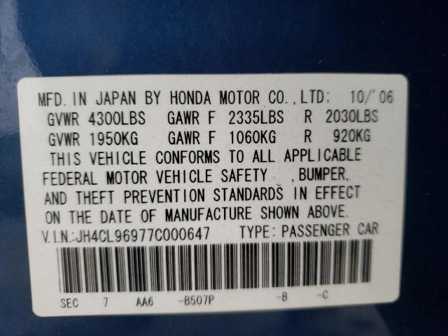 Photo 10 from auction – 2007 ACURA TSX with VIN JH4CL96977C000647