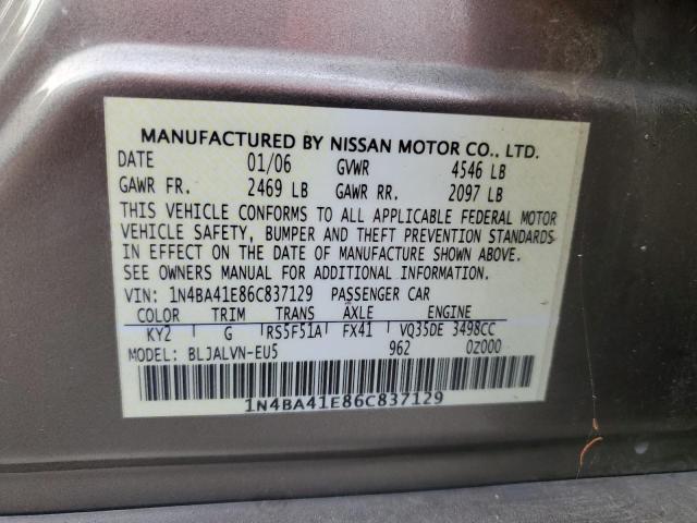 Photo 10 from auction – 2006 NISSAN MAXIMA SE with VIN 1N4BA41E86C837129