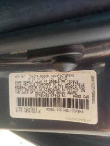 Photo 10 from auction – 2012 TOYOTA COROLLA BA with VIN 5YFBU4EE1CP043183