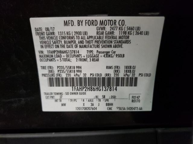 Photo 10 from auction – 2017 FORD TAURUS SEL with VIN 1FAHP2H86HG137814
